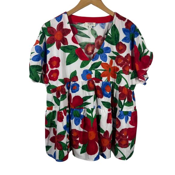 Umgee Tops - Umgee Floral Blouse - Red, Green, Blue